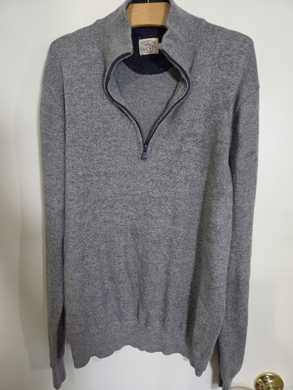Faherty Brand Men’s Sconset 1/4 Zip Pullover Sweater Gray Cashmere Blend Small